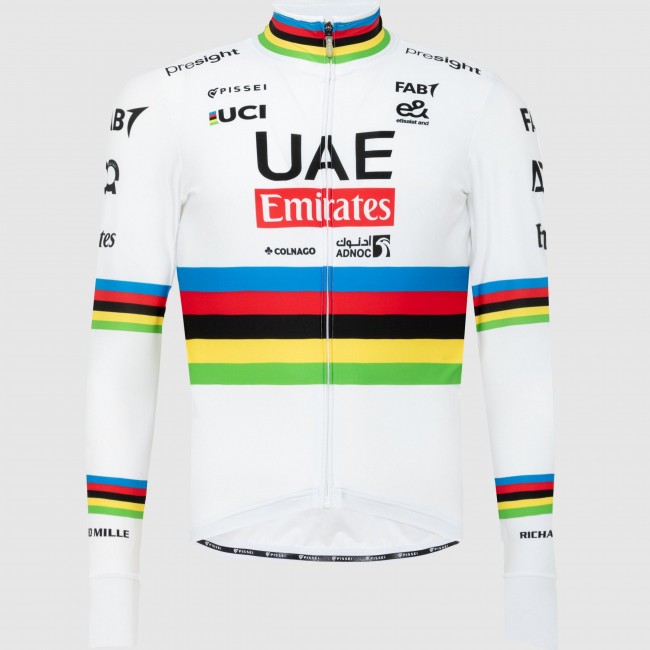 Heren Fietskleding Team UAE 2024 Pissei Shirt met Lange Mouwen - Wereldkampioen