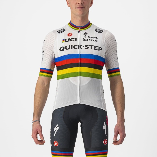 Quick Step Alpha Vinyl Road Wereldkampioen Rainbow Jersey 2022 Competizione wielershirt met korte mouwen professioneel wielerteam Quick Step Alpha Vinyl Road Wereldkampioen Rainbow Jersey 2022 Competizione wielershirt met korte mouwen professioneel wielerteam