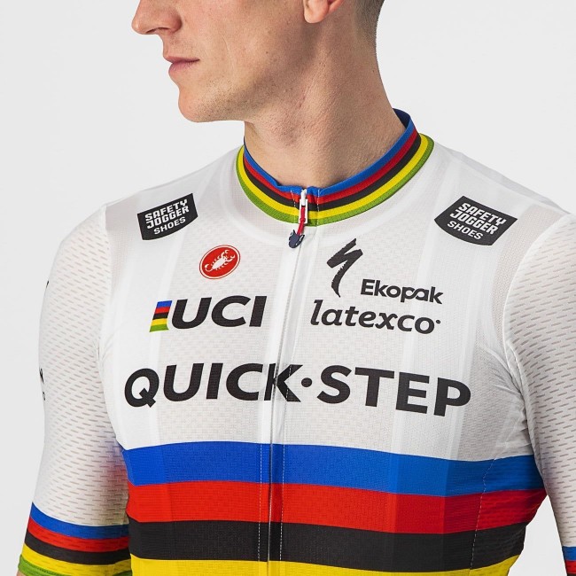 Quick Step Alpha Vinyl Road Wereldkampioen Rainbow Jersey 2022 Competizione wielershirt met korte mouwen professioneel wielerteam Quick Step Alpha Vinyl Road Wereldkampioen Rainbow Jersey 2022 Competizione wielershirt met korte mouwen professioneel wielerteam