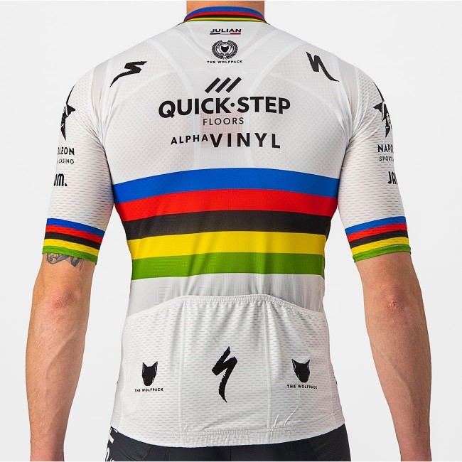 Quick Step Alpha Vinyl Road Wereldkampioen Rainbow Jersey 2022 Competizione wielershirt met korte mouwen professioneel wielerteam Quick Step Alpha Vinyl Road Wereldkampioen Rainbow Jersey 2022 Competizione wielershirt met korte mouwen professioneel wielerteam