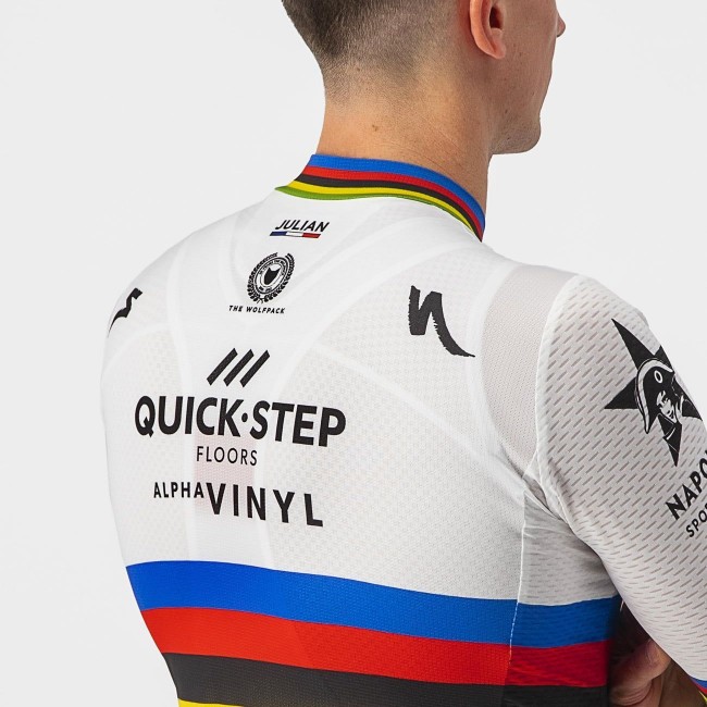 Quick Step Alpha Vinyl Road Wereldkampioen Rainbow Jersey 2022 Competizione wielershirt met korte mouwen professioneel wielerteam Quick Step Alpha Vinyl Road Wereldkampioen Rainbow Jersey 2022 Competizione wielershirt met korte mouwen professioneel wielerteam