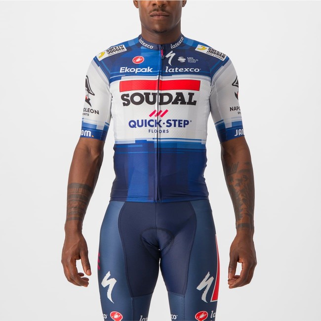 Soudal Quick-Step 2023 Aero Race 6.1 korte mouw wielershirt professionele wielerploeg Soudal Quick-Step 2023 Aero Race 6.1 korte mouw wielershirt professionele wielerploeg