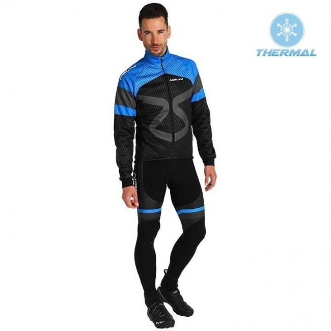 2019 Nalini Tuono Zwart-Blauw Thermal Fietskleding Set Wielershirts Lange Mouw+Lange Wielrenbroek Bib 434ZUYV