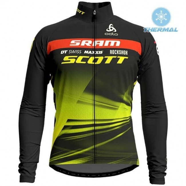 2019 Scott Sram Zwart-Geel Thermal Wielershirt Lange Mouw 681YITL
