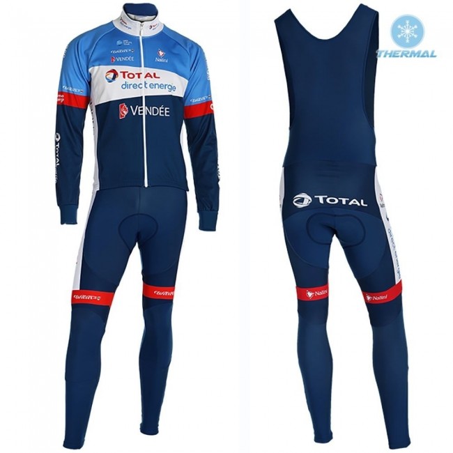 2019 Total Blauw Thermal Fietskleding Set Wielershirts Lange Mouw+Lange Wielrenbroek Bib 148XEVK