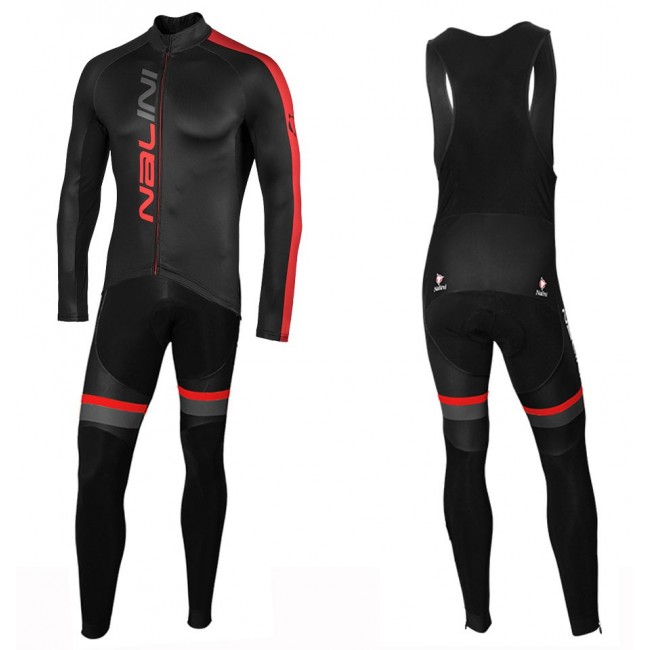 2020 Nalini LW Zwart-Rood Wielerkleding Set Wielershirt Lange Mouw+Lange Fietsbroeken Bib 227LRUU