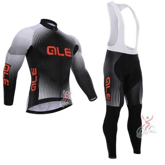 2015 ALE Fietskleding Wielershirt Lange Mouw+Lange Wielrenbroek Bib Zwart