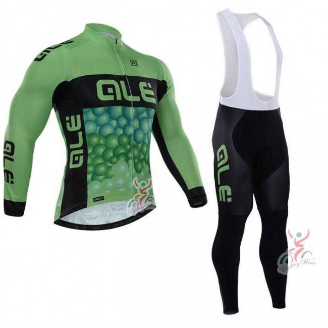 2015 ALE Fietskleding Wielershirt Lange Mouw+Lange Wielrenbroek Bib Groen