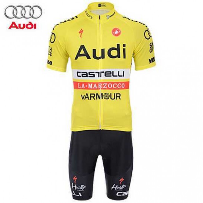 2015 AUDI Wielerkleding Set Wielershirt Korte Mouwen+Fietsbroek Korte Geel
