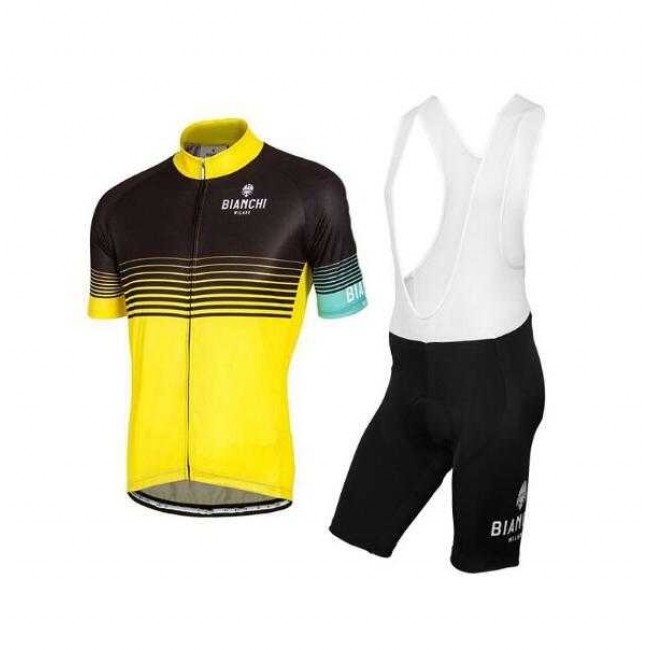 2016-2017 Bianchi Fietskleding Set Fietsshirt Met Korte Mouwen+Korte Koersbroek Geel