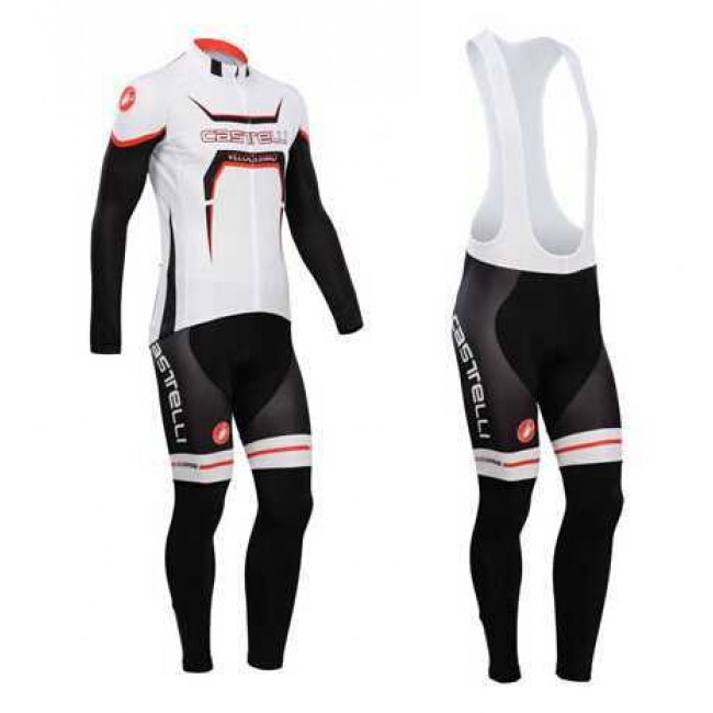 Castelli 2014 Fietskleding Wielershirt Lange Mouwen+Lange Fietsbroeken Bib Wit Zwart Rood