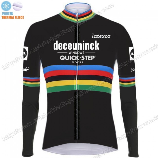 Winter Thermal Fleece Deceuninck Quick Step 2020 UCI World Champion Wielershirts Lange Mouwen PFALS