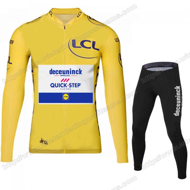 Deceuninck Quick Step 2020 Tour De France Fietskleding Set Wielershirts Lange Mouw+Lange Wielrenbroek Bib LLIWA