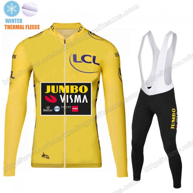 Winter Thermal Fleece Jumbo Visma 2020 Yellow Wielershirts Lange Mouwen+Lange Wielrenbroek RVPSA