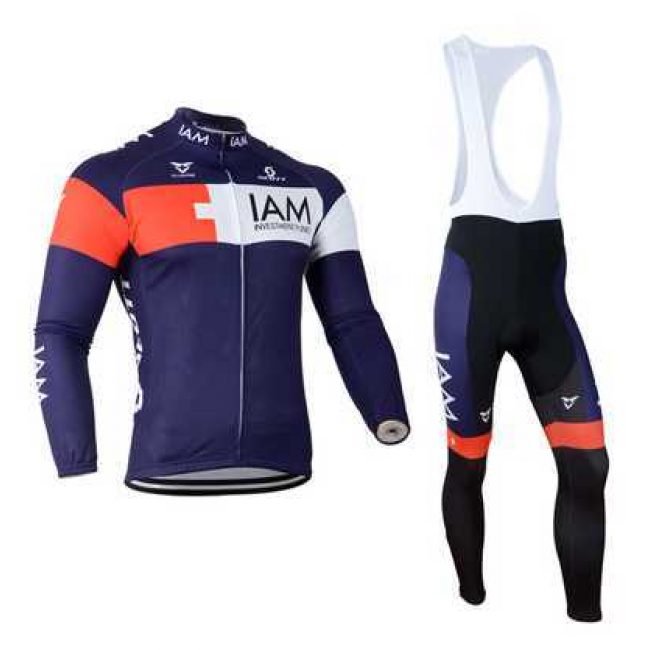 2014 IAM Scott Fietskleding Wielershirt Lange Mouwen+Lange Fietsbroeken Bib Blauw
