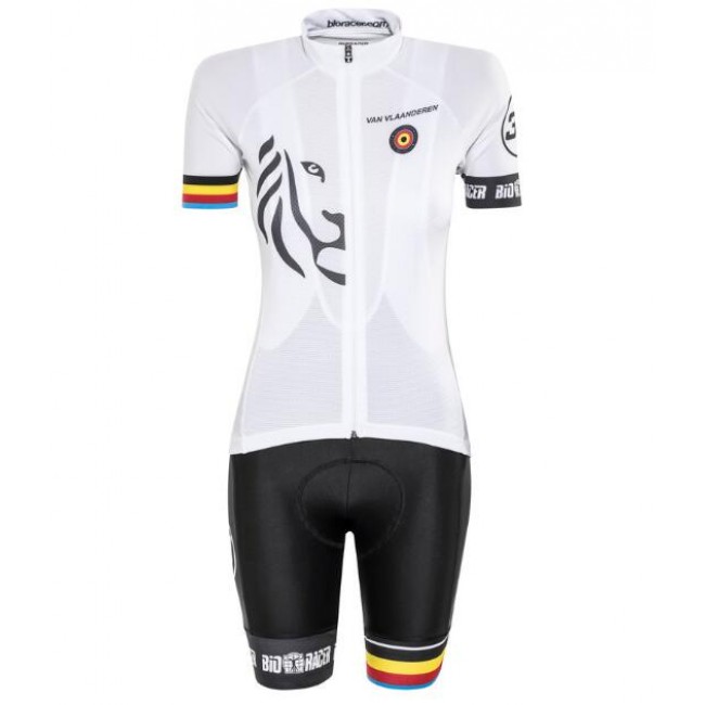 Bioracer Van Vlaanderen Dames Wit Zwart 2018 Fietskleding Set Wielershirt Korte Mouw+Korte Fietsbroeken Bib