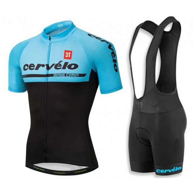 2018 Cervelo 3T Blauw Fietskleding Set Wielershirt Korte Mouw+Korte Fietsbroeken Bib