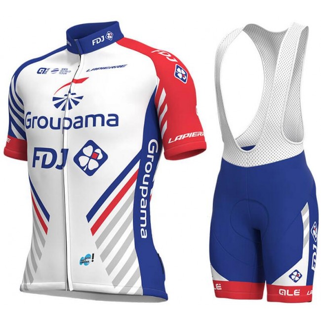 GROUPAMA-FDJ 2018 Fietskleding Set Wielershirt Korte Mouw+Korte Fietsbroeken Bib