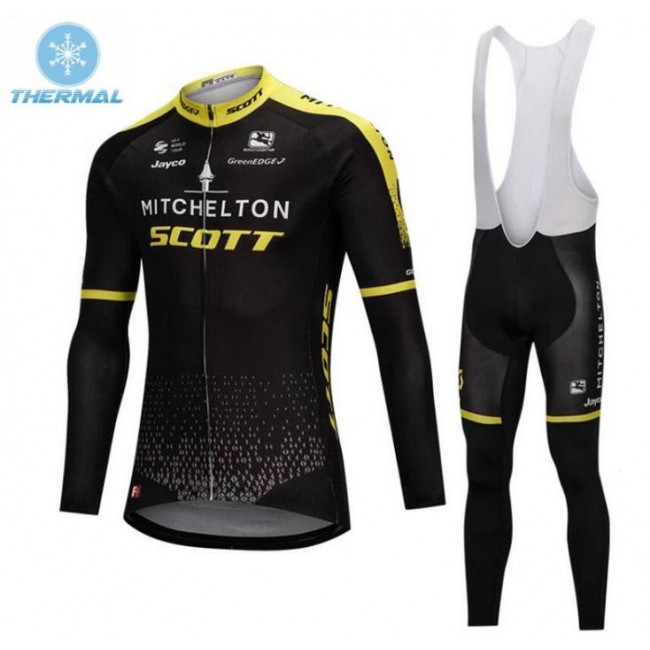 Mitchelton Scott 2018 Winter Fietskleding Wielershirt Lange Mouw+Lange Fietsbroeken Bib