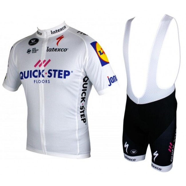 Quick-Step Floors 2018 Tour Special Edition Wit Fietskleding Set Wielershirt Korte Mouw+Korte Fietsbroeken Bib