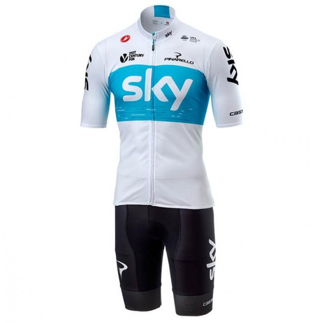 TEAM SKY 2018 Wit Fietskleding Set Wielershirt Korte Mouwen+Korte Fietsbroeken