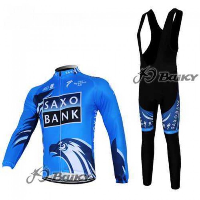 Saxo Bank Sungard Pro Team Fietskleding Set Wielershirts Lange Mouw+Lange Fietsbroeken Bib Blauw Zwart