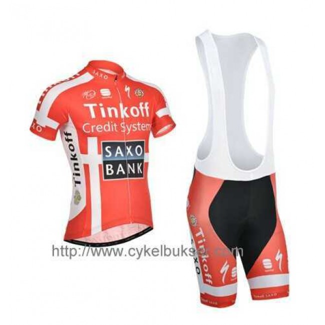 Teams Saxo Tinkoff 2014 Fietskleding Set Fietsshirt Met Korte Mouwen+Korte Koersbroek Rood