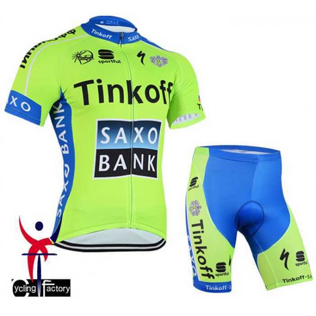 2015 Saxo Bank Tinkoff Fietskleding Korte Mouw+Fiets Broek Fluorescence